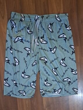 The Tragically Hip. Men's Light Green Shark-Print Board Shorts with Drawstring